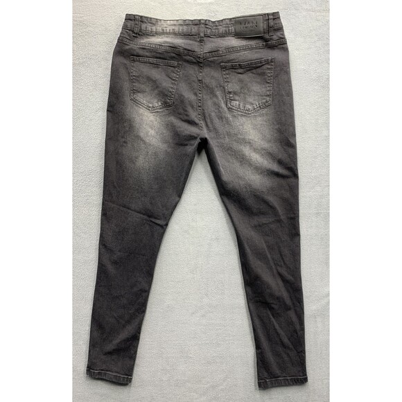 BooHoo Man Denim Jeans Men's Button Fly Black Distressed Hip Hop Size 38X32 - Picture 1 of 16